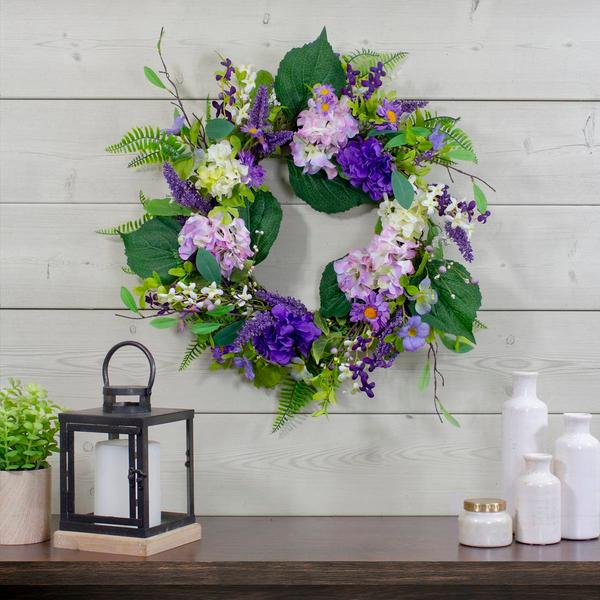 Northlight Artificial Hydrangea & Foliage Spring Wreath alternate view