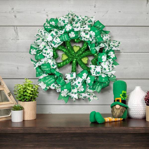Northlight Ribbons & Shamrocks St. Patrick's Day Wreath alternate view
