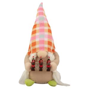 Northlight Pink & Orange Plaid Girl Gnome Figurine