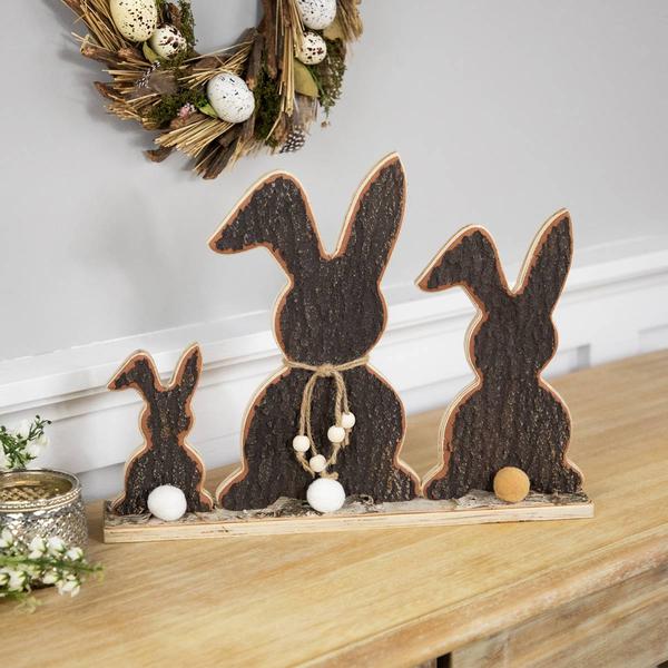 Northlight Rabbit Trio Wooden Tree Bark Easter Decor alternate view