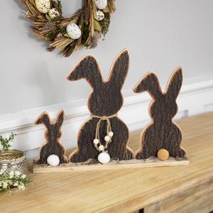 Northlight Rabbit Trio Wooden Tree Bark Easter Decor alternate view