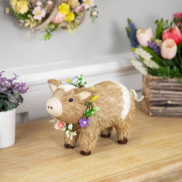 Northlight Boy Piglet with Floral Wreath Spring Figurine alternate view