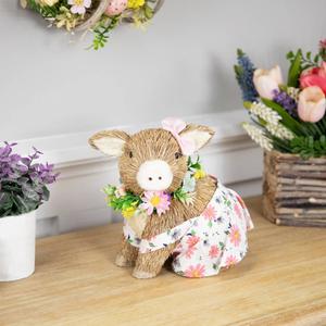 Northlight Girl Piglet with Floral Dress Spring Figurine alternate view