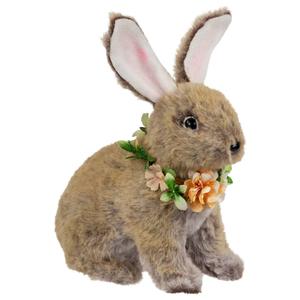 Northlight Plush Rabbit w/ Flower Wreath Easter Figurine