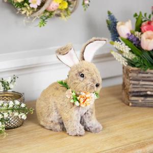 Northlight Plush Rabbit w/ Flower Wreath Easter Figurine alternate view