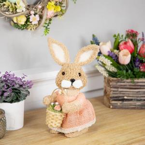 Northlight Plush Girl Rabbit with Basket Easter Figurine alternate view