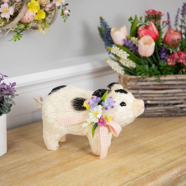 Northlight Piglet with Bow & Flowers Spring Figurine alternate view