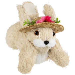 Northlight Rabbit with Floral Straw Hat Easter Figurine