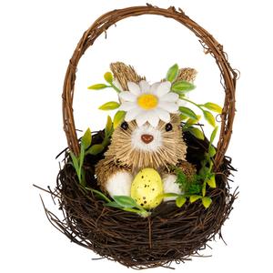 Northlight Twig Basket with Rabbit Easter Decor