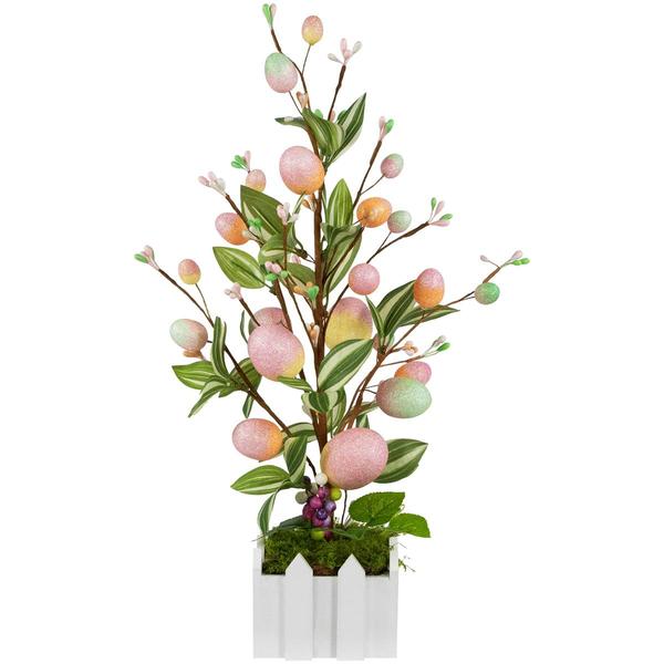 Northlight Artificial Potted Twig Tree with Easter Eggs