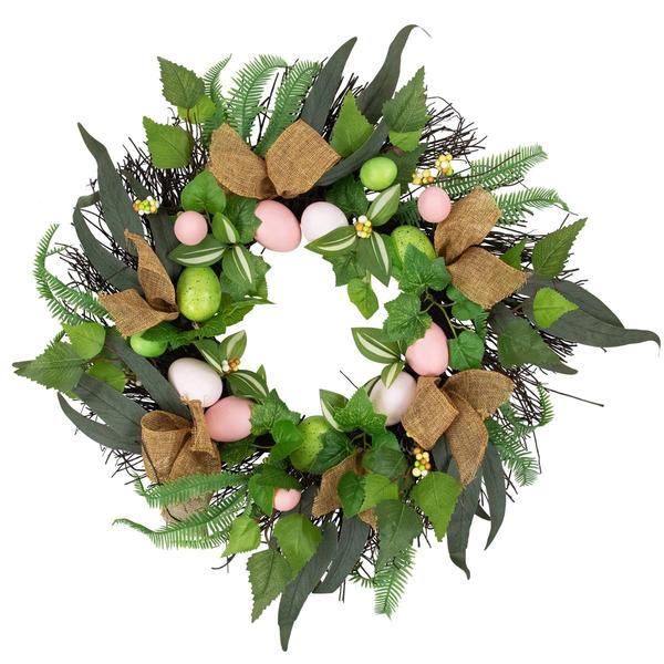 Northlight Easter Egg & Burlap Ribbon Twig Wreath