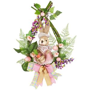Northlight Flower Bunny Moss Teardrop Easter Wreath