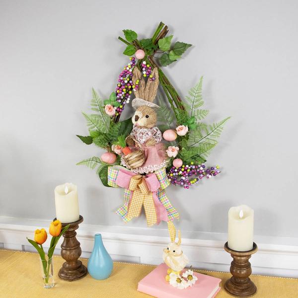 Northlight Flower Bunny Moss Teardrop Easter Wreath alternate view