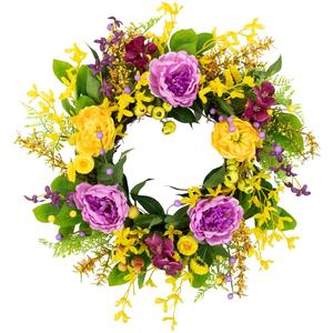 Northlight Artificial Peonies & Forsythia Spring Wreath
