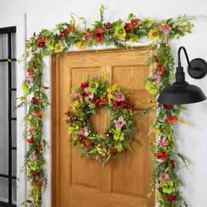 Northlight Artificial Poppy & Eucalyptus Spring Garland alternate view