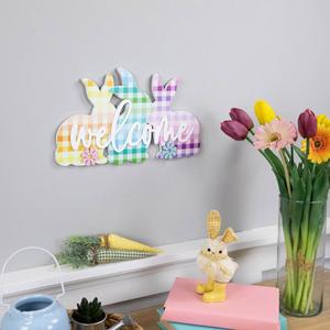 Northlight Gingham Bunnies Welcome Easter Wall Sign alternate view