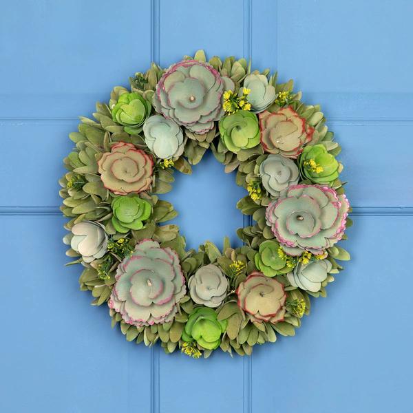 Northlight Wooden Mini Flowers Artificial Spring Wreath alternate view