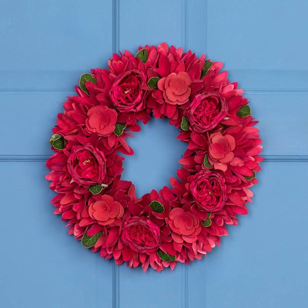 Northlight Wood Roses Valentine's Day Wreath alternate view