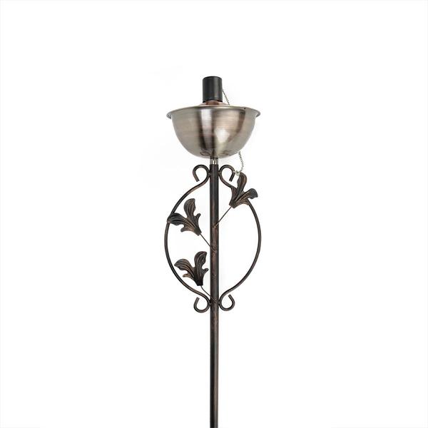 DAK 64.5in. Brushed Copper Floral Motif Patio Garden Oil Lamp