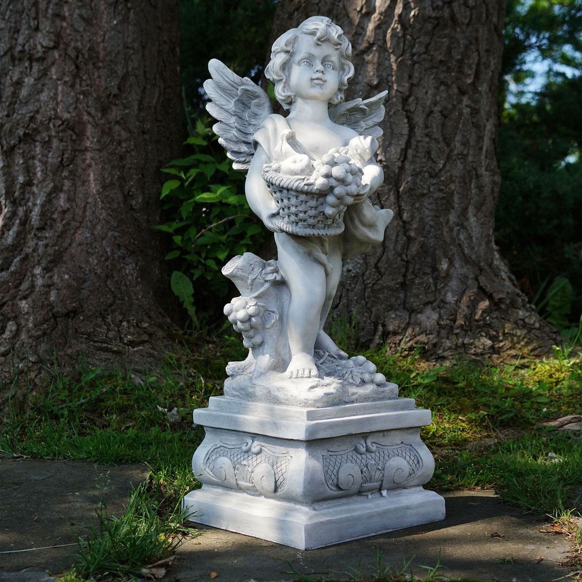 Northlight Seasonal Cherub Angel On A Pedestal With Fruit Basket