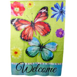 Northlight Welcome Butterflies Green Outdoor House Flag