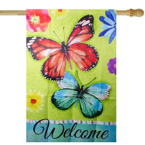 Northlight Welcome Butterflies Green Outdoor House Flag alternate view