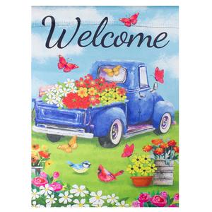 Northlight Welcome Blue Pickup Truck with Flowers Flag