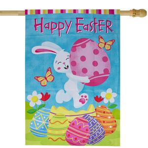 Northlight Happy Easter Bunny with Eggs House Flag alternate view