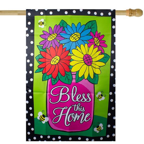 Northlight 28in. Bless this Home Bouquet Outdoor House Flag alternate view