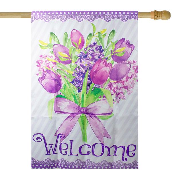 Northlight 28in Welcome Floral Bouquet Outdoor House Flag alternate view
