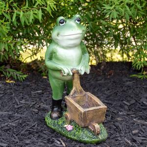 Northlight Frog Pushing Wheelbarrow Garden Statue