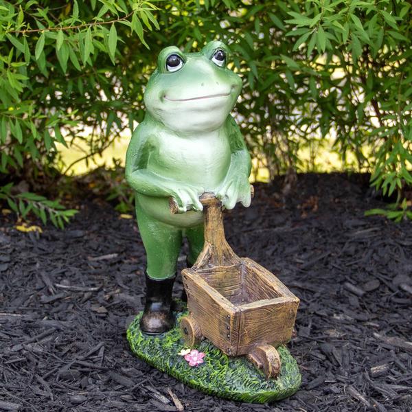 Northlight Frog Pushing Wheelbarrow Garden Statue