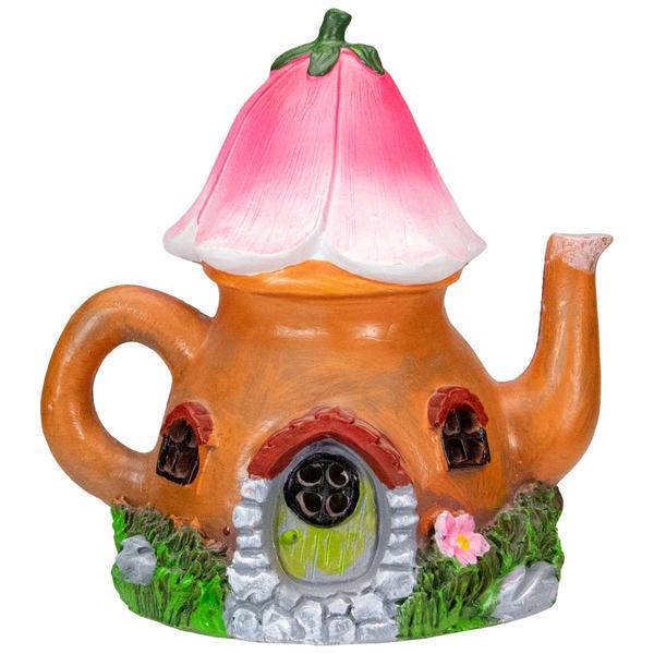Northlight 7in. Solar Flower Tea Pot Garden Statue