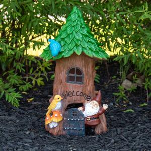 Northlight 14in. Welcome Gnome Tree House Garden Statue alternate view