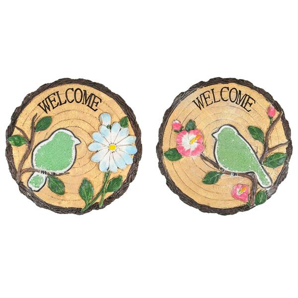 Northlight Welcome Birds Floral Garden Stones - Set of 2
