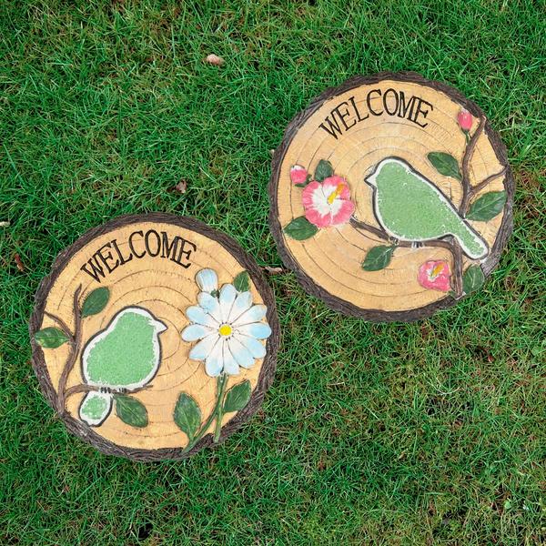 Northlight Welcome Birds Floral Garden Stones - Set of 2 alternate view