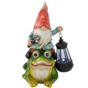 Northlight LED Solar Gnome & Frog Garden Statue
