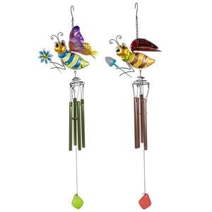 Northlight Pink & Green Bees Garden Wind Chime Set