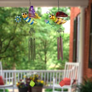Northlight Pink & Green Bees Garden Wind Chime Set alternate view
