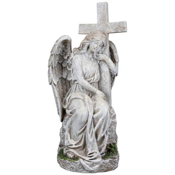 Northlight Angel with Cross Memorial Statue alternate view