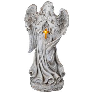 Northlight LED Solar Angel with Cross Garden Statue alternate view
