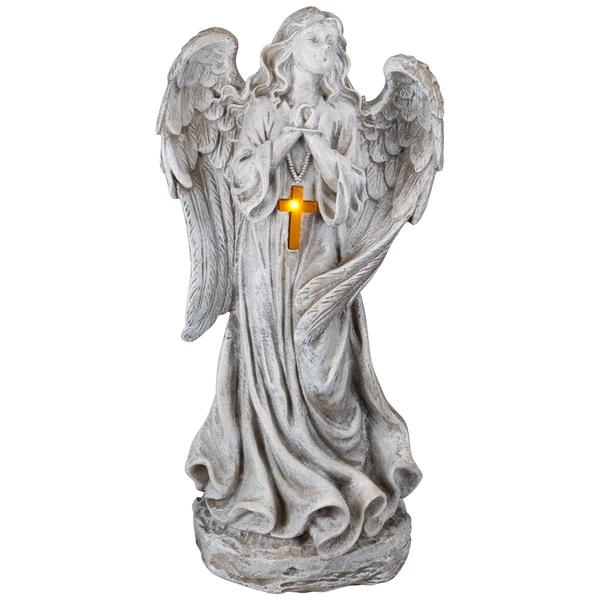 Northlight LED Solar Angel with Cross Garden Statue alternate view