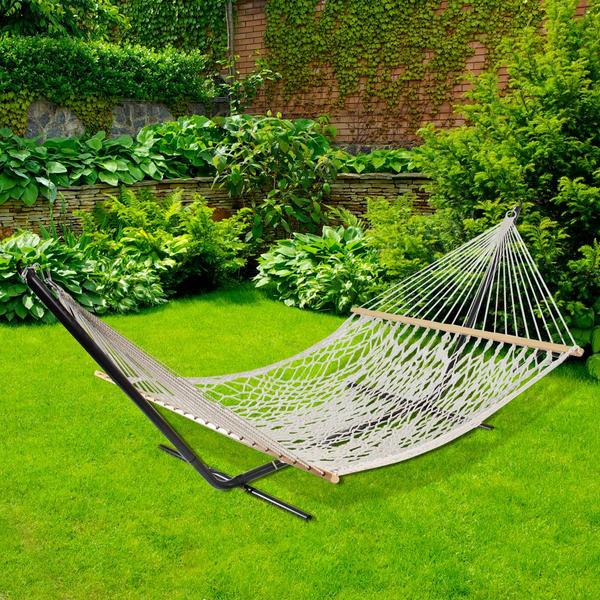 Northlight Lattice Macrame Netted Hammock w/ Wooden Bars alternate view