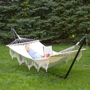 Northlight Macrame Cotton Hammock with Wooden Bars alternate view