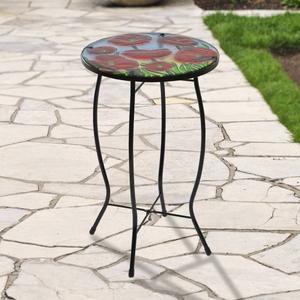 Northlight Red Floral Poppies Glass Patio Side Table alternate view