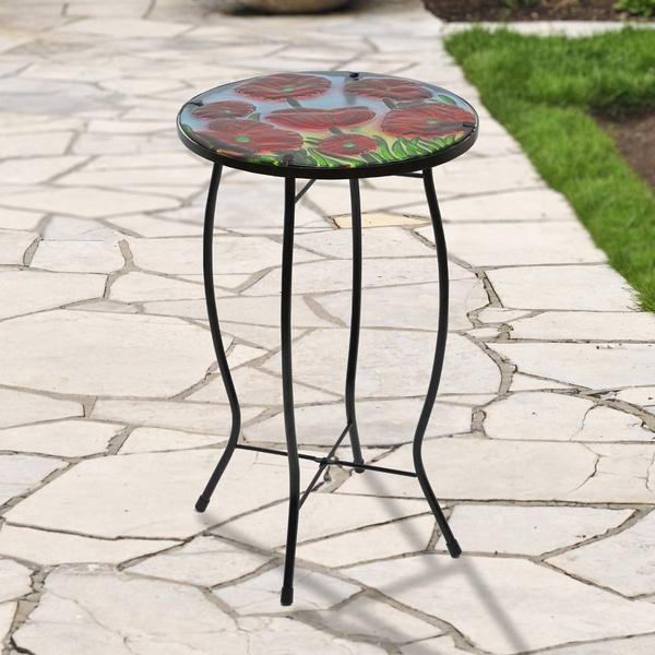 Northlight Red Floral Poppies Glass Patio Side Table alternate view