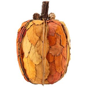 Northlight Fall Harvest Pumpkin with Layered Leaves & Pinecones