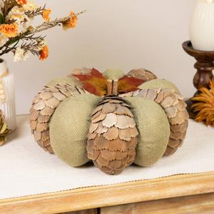 Northlight Fall Harvest Layered Wooden Leaves & Burlap Pumpkin alternate view
