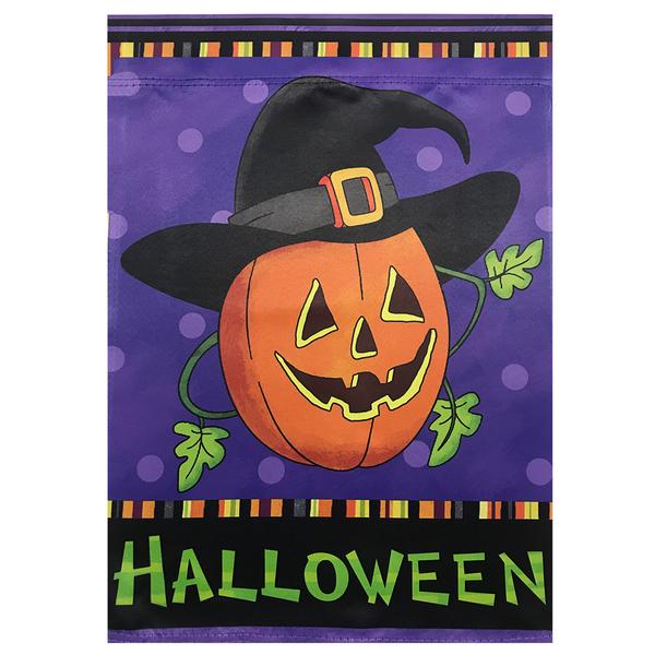 Northlight Pumpkin in Witch Hat Halloween Garden Flag