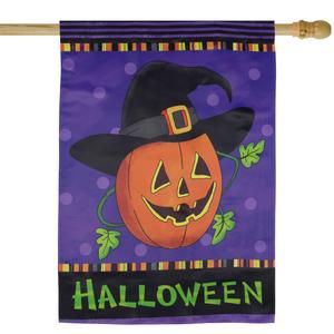 Northlight Pumpkin in a Witch Hat Outdoor Garden Flag alternate view